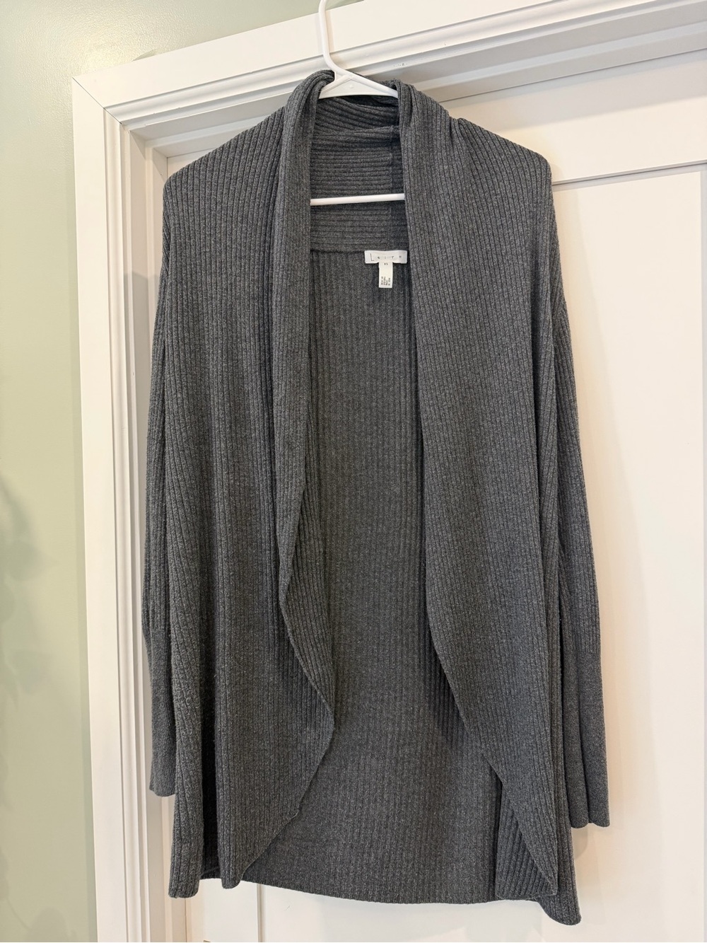 Leith Gray Ribbed Open-Front Cardigan Size XS